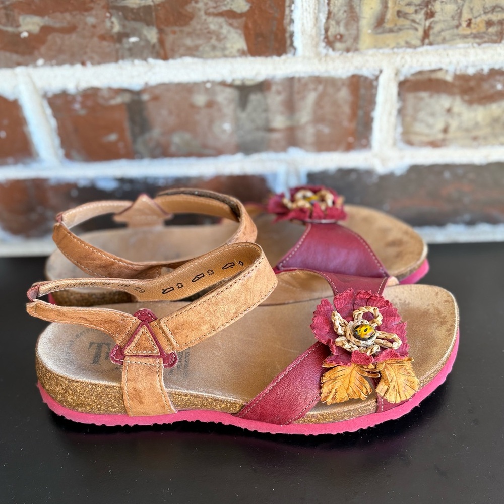 Think! Julia Backstrap Red Leather Floral Sandals Size EU 38 - Picture 6 of 16